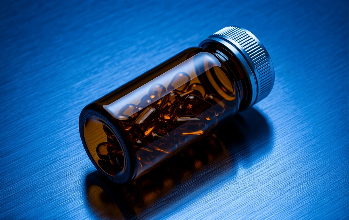 Men's vitamin complex bottle on technical surface